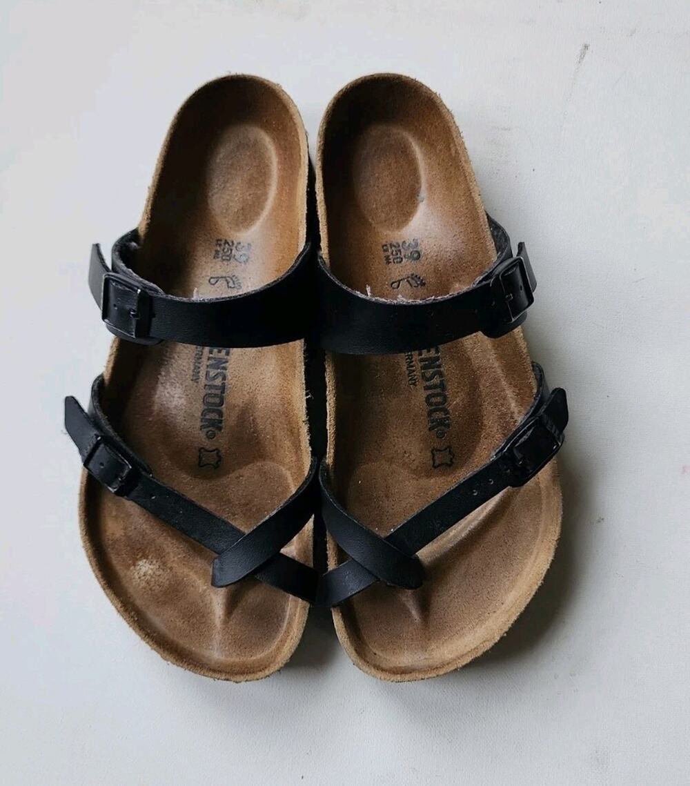 Birkenstock Mayari Leather Black Birks Sandals 8.5 Regular Wide Fit W/ Toe Loop